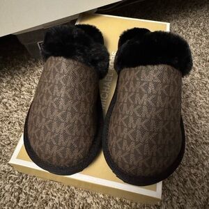 Michael Kors Brown and Black Fur Slippers